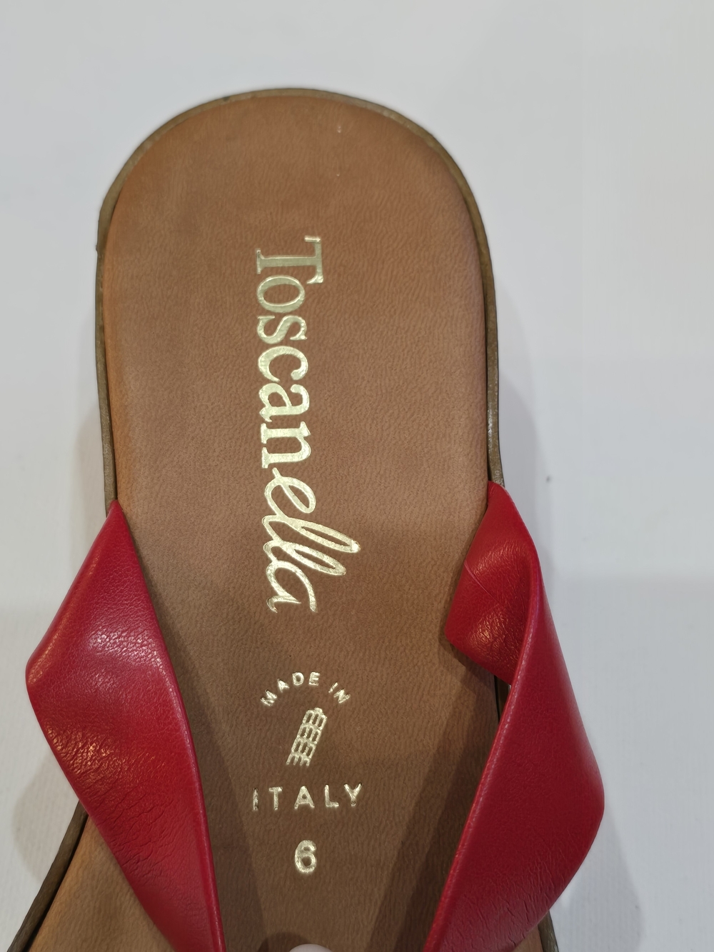Crystal-Embellished Red Wedge Thong Sandals Made in Italy #719 - Picture 5 of 7